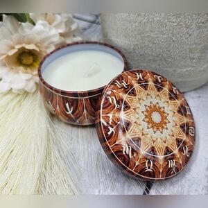 Zodiac light brown color tin candle rose scent 100% soy wax 2.5 oz Gemini Pisces